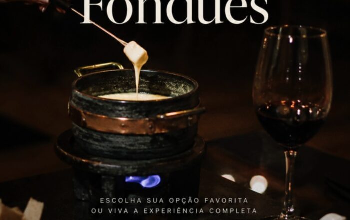 Festival de Fondues do Don 🍷 Escolha sua opção favorita ou viva a experiência completa com a Trilogia: 🧀 Fondue de Queijo – R$ 252 Uma seleção de queijos cremosos acompanhada de guarnições especiais para compartilhar. 🥩 Fondue de Carne – R$ 252 Carnes selecionadas preparadas na mesa, acompanhadas de molhos especiais. 🍫 Fondue de Chocolate – R$ 194 Chocolate cremoso servido com frutas e acompanhamentos deliciosos. 🥄 Fondue de Doce de Leite – R$ 194 Uma versão irresistível para os apaixonados por doces, com frutas e acompanhamentos selecionados. ✨ Trilogia de Fondues – R$ 628 A experiência completa com fondue de queijo, fondue de carne e fondue doce para uma noite inesquecível.