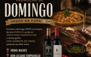 Reúna a família, escolha sua torcida e aproveite uma experiência completa. Neste domingo (19/07), na compra de uma Parrilla ou de um prato para compartilhar, você ganha uma garrafa de vinho para brindar durante a final! Escolha seu favorito: 🍷 Árbol Malbec 🍷 Don Luciano Tempranillo Faça a sua reserva!