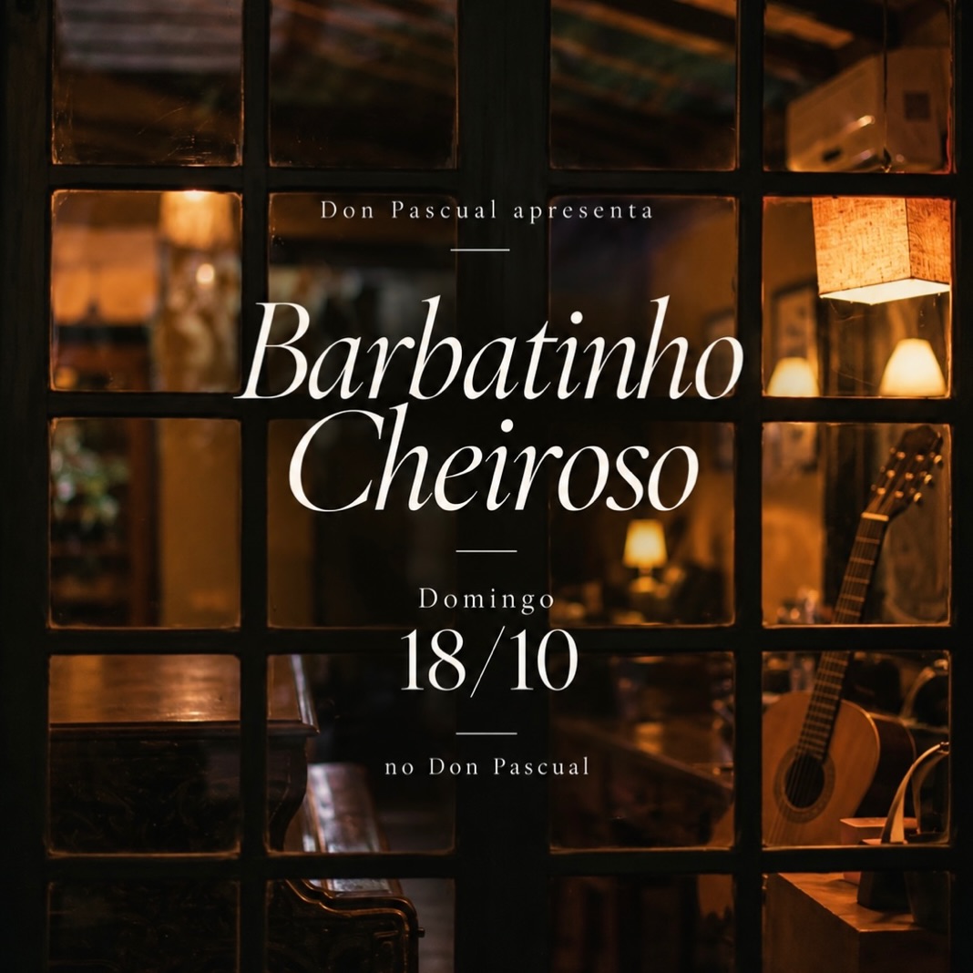 Domingo tem encontro marcado com a boa música brasileira no Don Pascual. 🎶 De 12h até 16h O Barbantinho Cheiroso chega para embalar nosso domingo com samba, choro, forró e outras brasilidades. Boa música, gastronomia e momentos especiais em meio à natureza. 📅 Domingo, 18 de outubro 📍 Don Pascual | Vargem Grande