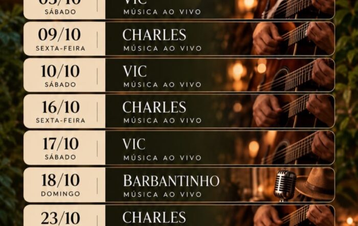 Outubro chegou com música ao vivo no Don Pascual! Durante o mês, nosso restaurante recebe uma programação especial para deixar seus almoços e jantares ainda mais completos. ✨ Boa gastronomia, drinks, natureza e música ao vivo em um ambiente perfeito para reunir a família e os amigos. 🍷🌿 E para quem vem com os pequenos: temos área kids!
